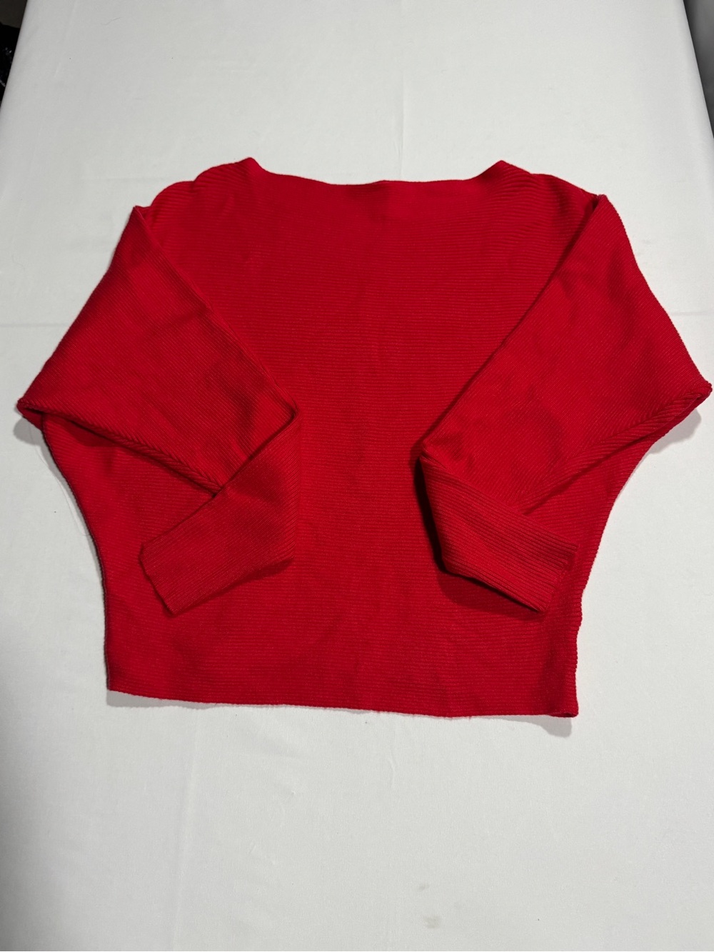 Say What? Red Ribbed Dolman Sweater Boat Neck Small